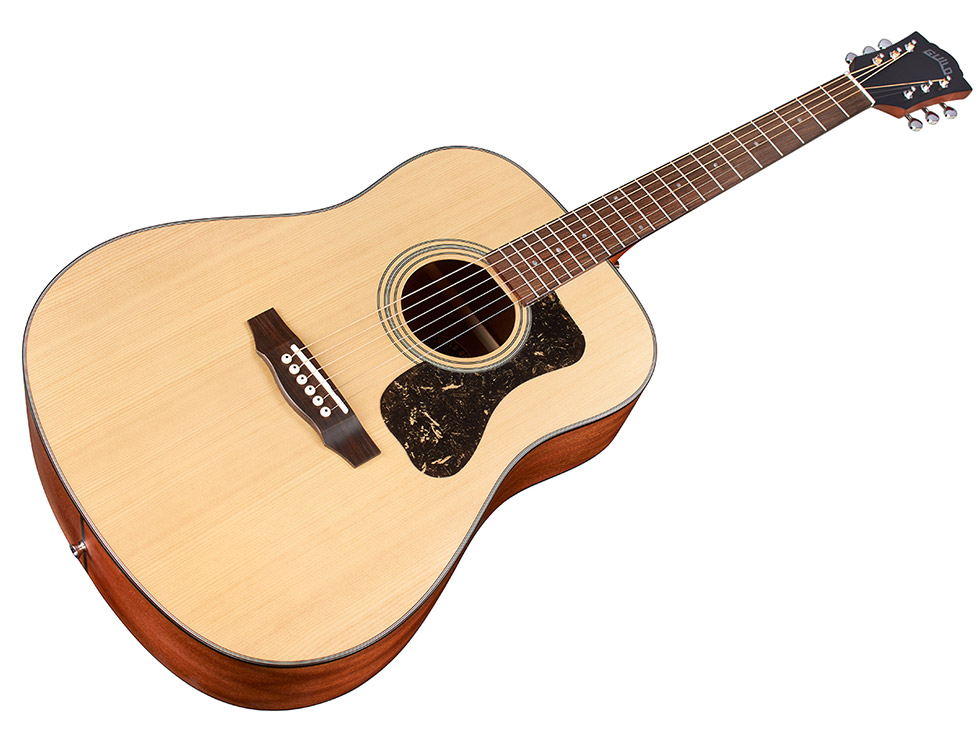 Angled front  view of the Guild D-340 acoustic guitar
