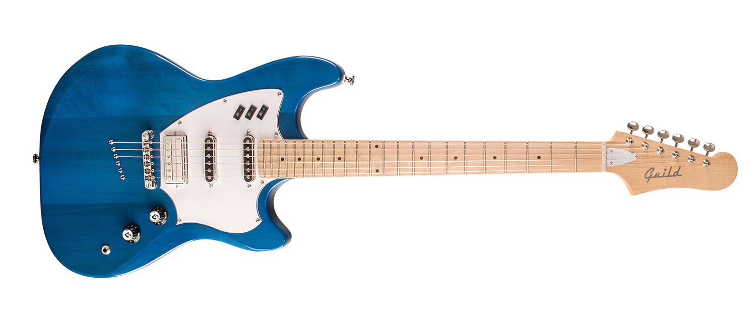 Horizontal front view of Surfliner Catalina Blue electric guitar 