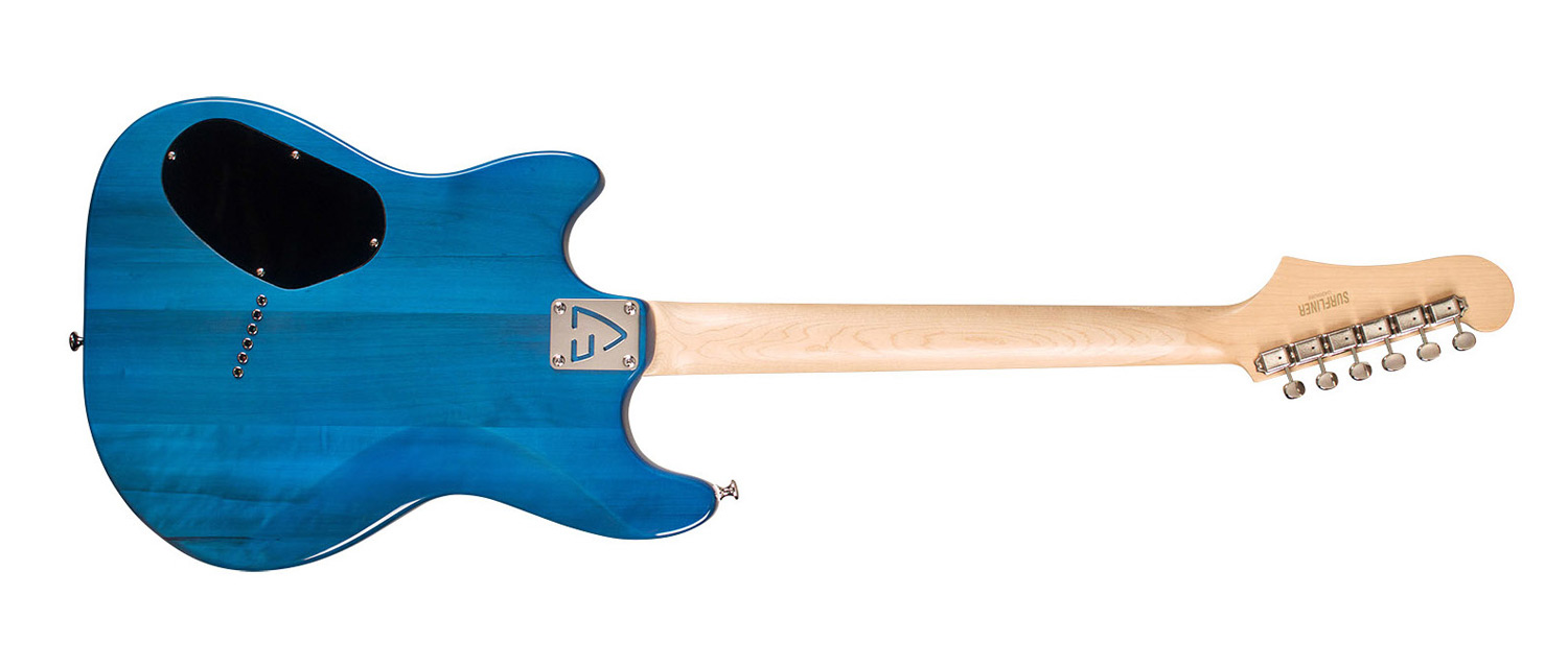 Horizontal back view of Surfliner Catalina Blue electric guitar 