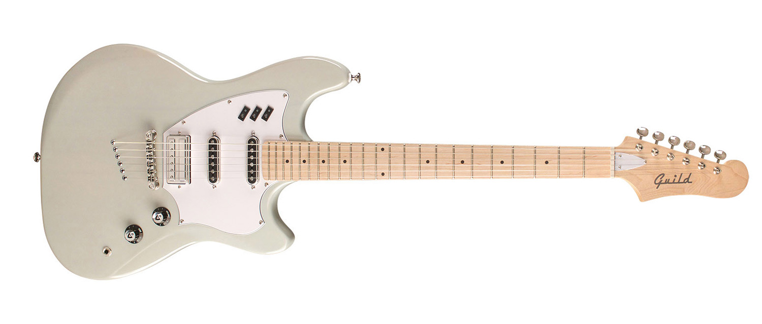 Horizontal front view of Surfliner Sage White electric guitar 