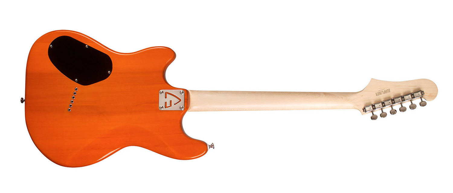 Horizontal back view of Surfliner Sunset Orange electric guitar 