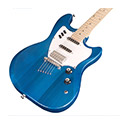 Close up front angled body view of Surfliner Catalina Blue electric guitar 