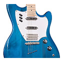 Close up front body view of Surfliner Catalina Blue electric guitar 
