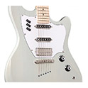 Close up front body view of Surfliner Sage White electric guitar 