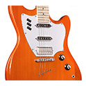 Close up front body view of Surfliner Sunset Orange electric guitar 