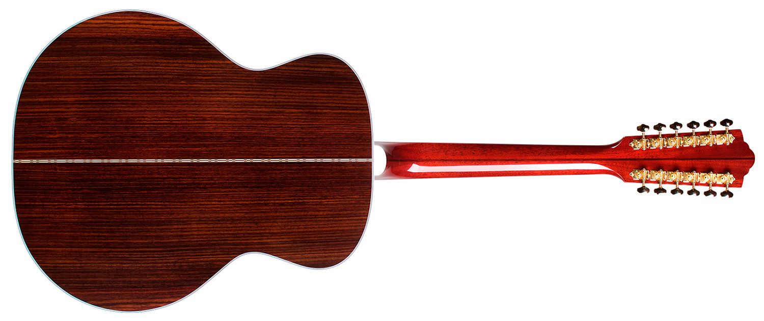 Horizontal back view of F-512 Antique Burst guitar