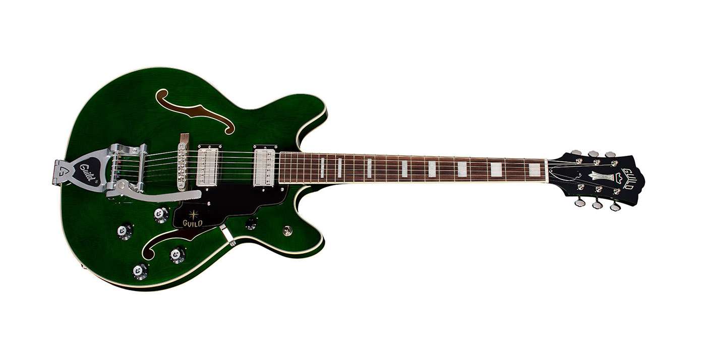 Horizontal view of Starfire I DC Emerald Green electric guitar