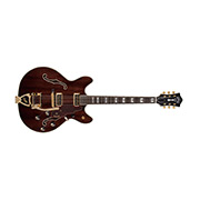 Horizontal front view of Starfire Custom DC GVT GH Nobel Stain guitar