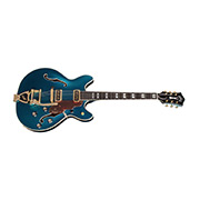 Horizontal side view of Starfire Custom DC GVT GH Teal The Deal guitar
