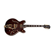 Horizontal side view of Starfire Custom DC GVT GH Nobel Stain guitar
