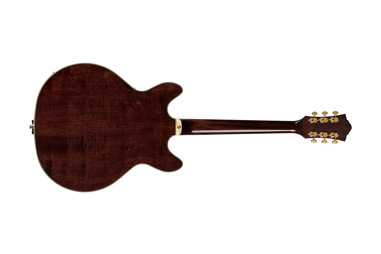 Horizontal back view of Starfire Custom DC GVT GH Nobel Stain guitar