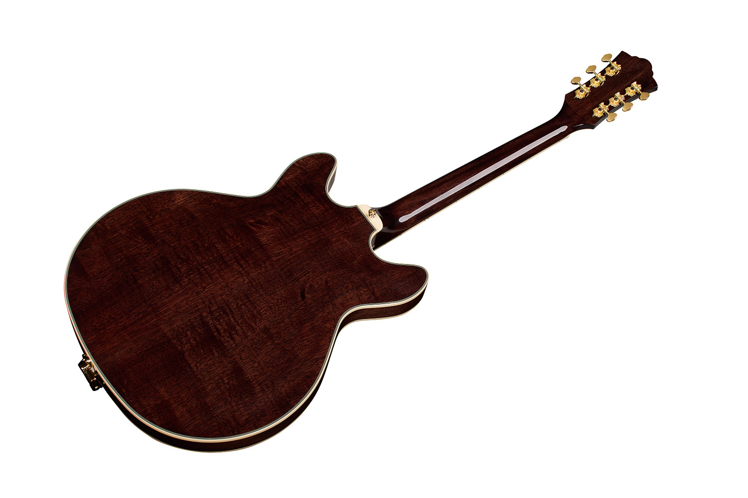 Angled back view of Starfire Custom DC GVT GH Nobel Stain guitar