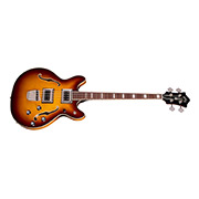 Horizontal side view of Starfire Deluxe Bass Sweet Tea guitar