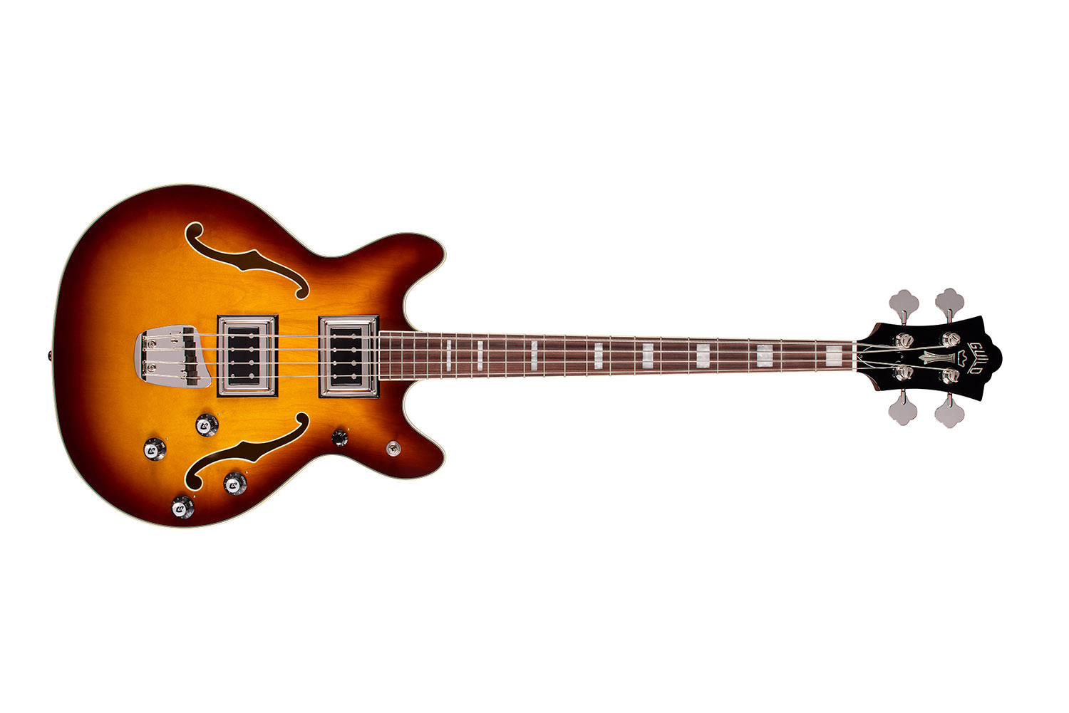 Horizontal front view of Starfire Deluxe Bass Sweet Tea guitar