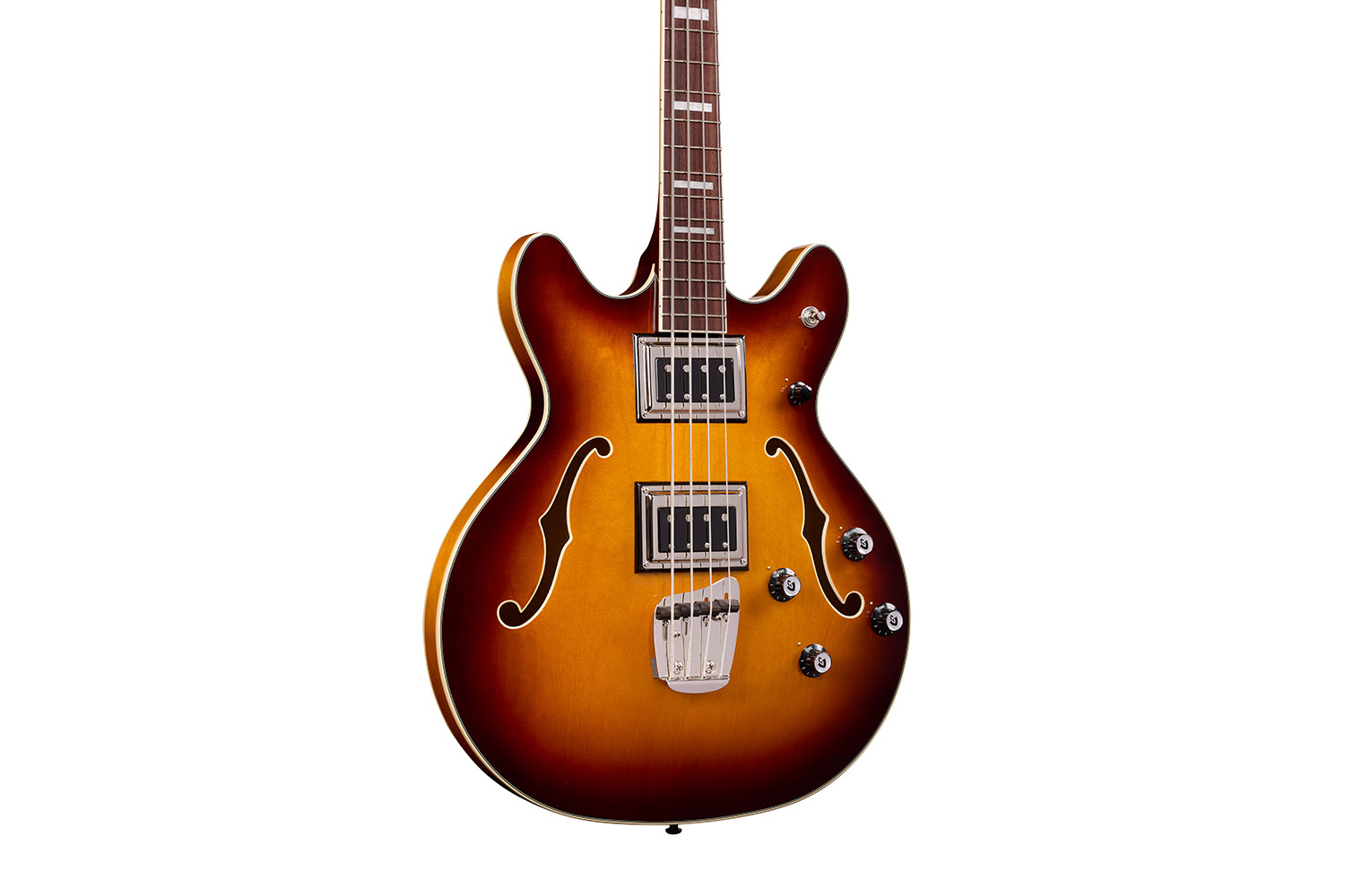 Close-up body view of Starfire Deluxe Bass Sweet Tea guitar