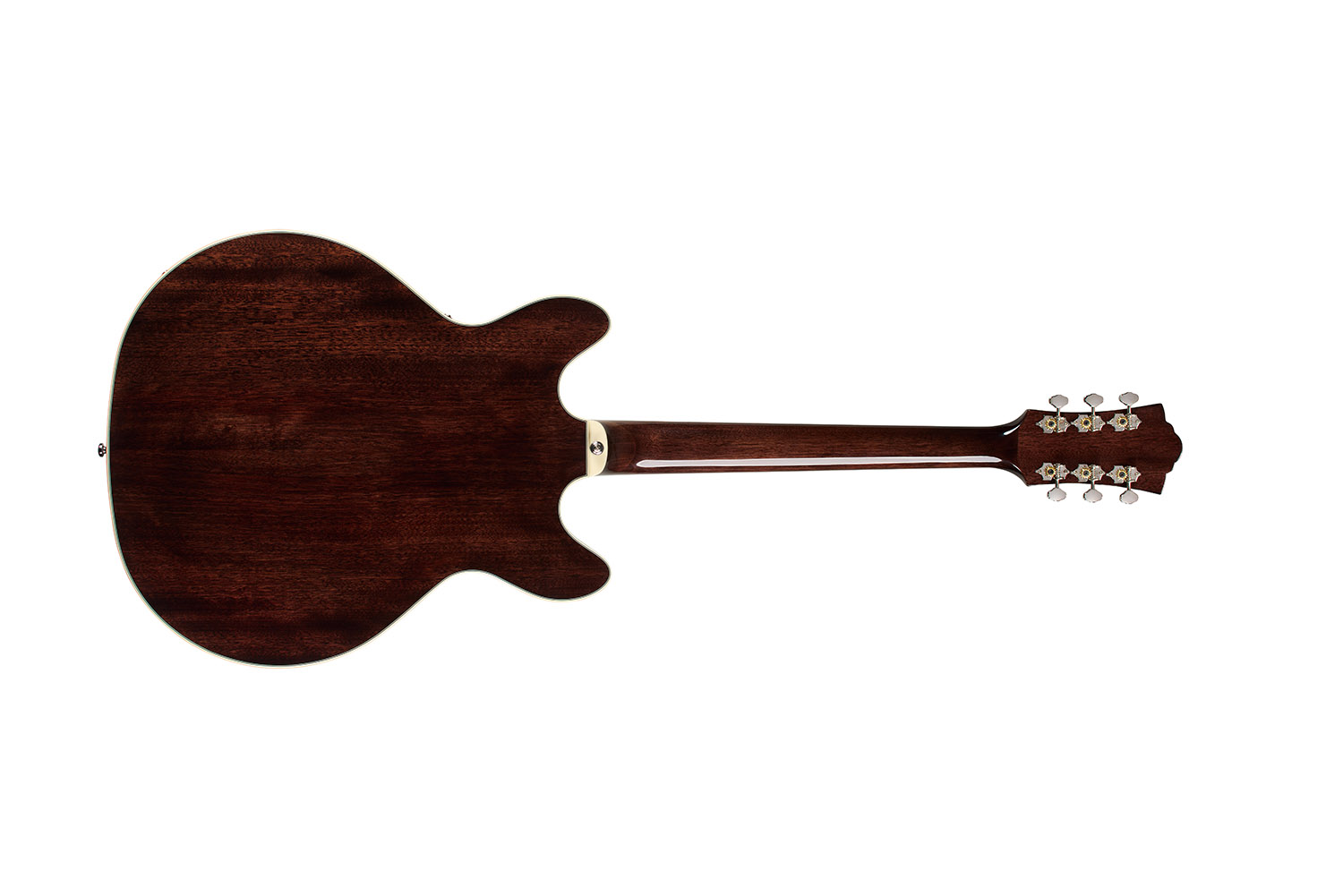 Horizontal back view of Starfire Deluxe DC Nobel Stain guitar