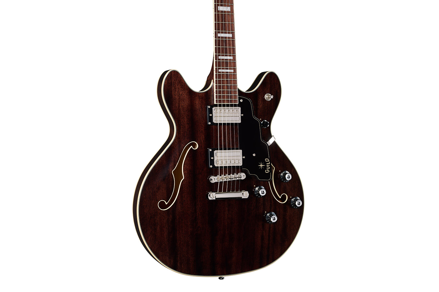 Close-up body view of Starfire Deluxe DC Nobel Stain guitar