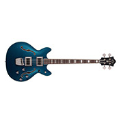 Horizontal front view of Starfire Deluxe Bass Teal the Deal guitar thumb