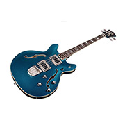 Angled front view of Starfire Deluxe Bass Teal the Deal guitar thumb