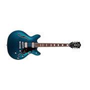 Horizontal front view of Starfire Deluxe DC Teal The Deal guitar