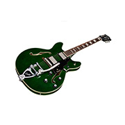 Angled front view of Starfire Deluxe DC GVT Emerald Green guitar