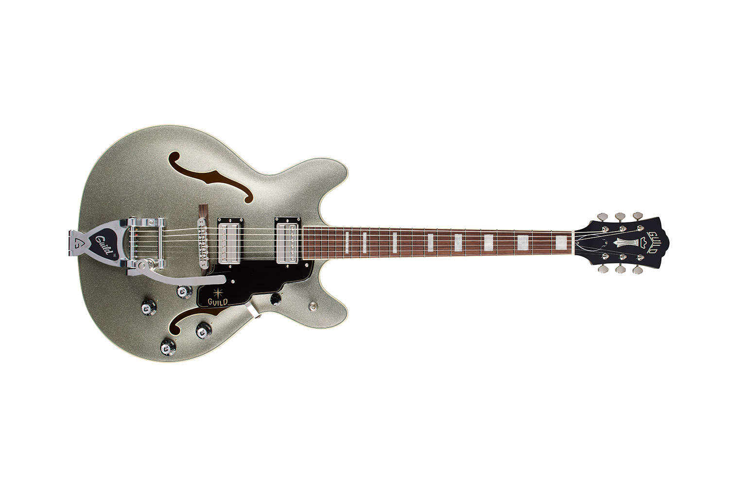 Horizontal front view of Starfire Deluxe DC GVT Vintage Sterling guitar
