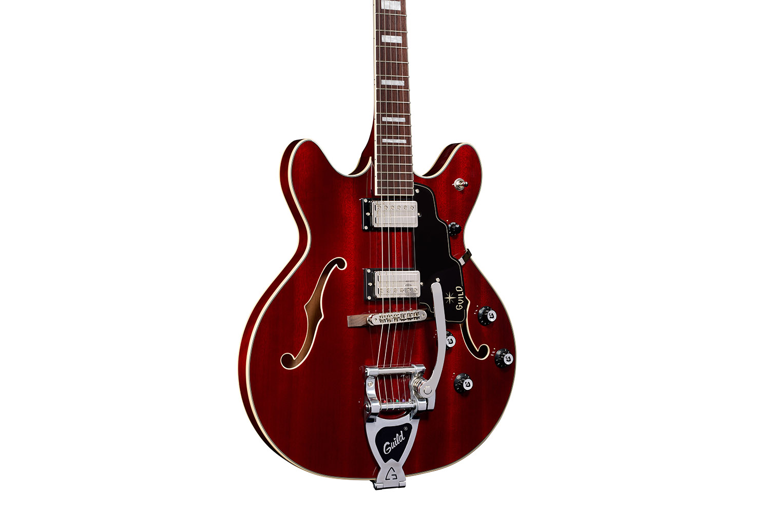 Close-up body view of Starfire Deluxe SC GVT Cherry guitar