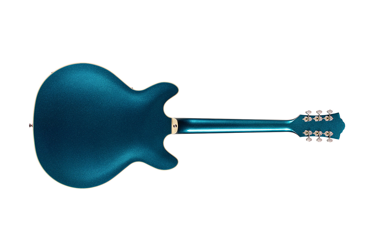Horizontal back view of Starfire Deluxe DC Teal The Deal guitar