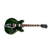 Horizontal side view of Starfire Deluxe DC GVT Emerald Green guitar