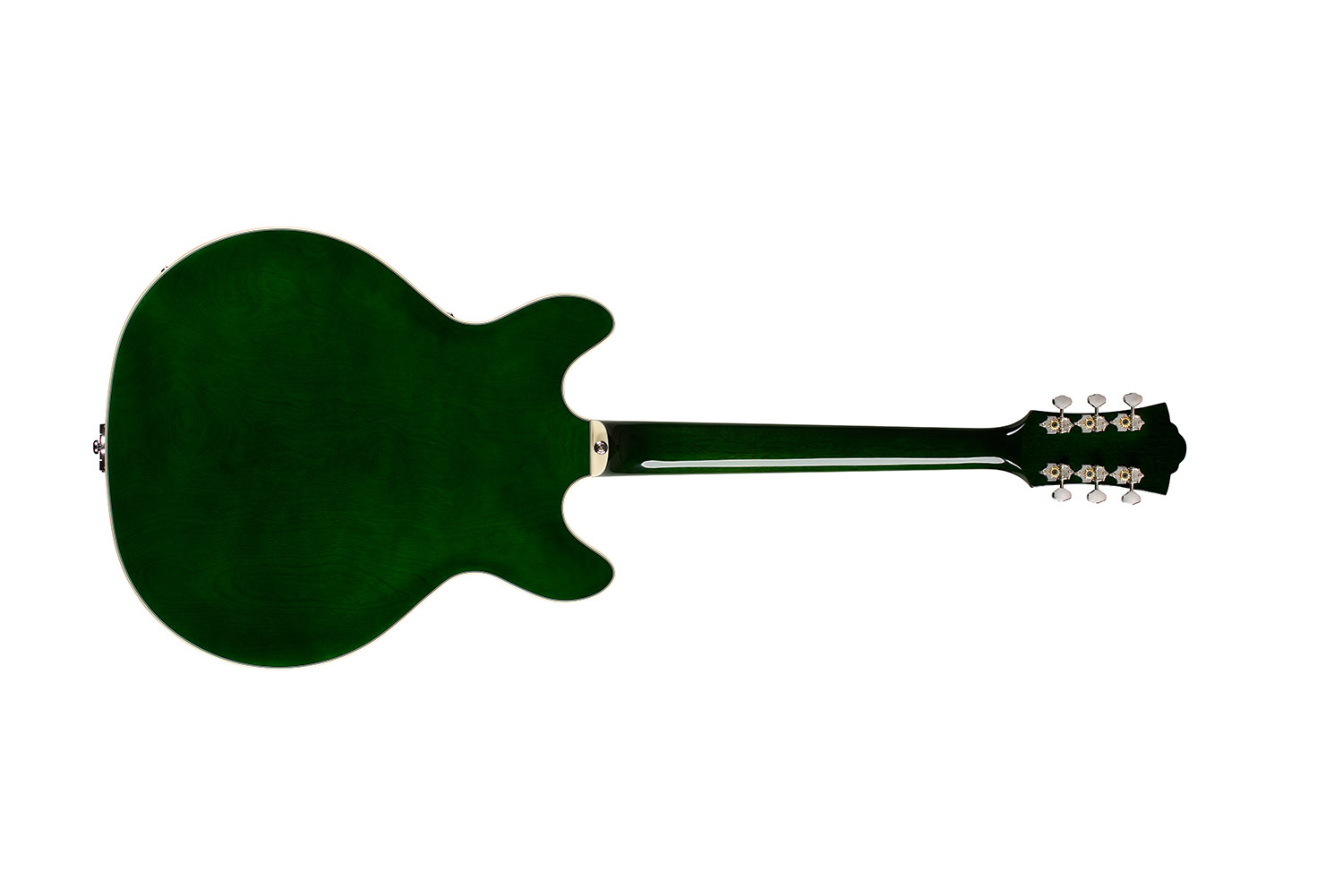 Horizontal back view of Starfire Deluxe DC GVT Emerald Green guitar
