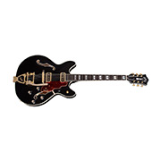 Horizontal side view of Starfire Custom DC GVT GH Black Metallic guitar