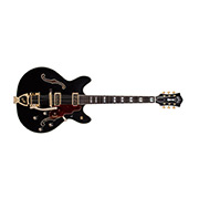 Horizontal front view of Starfire Custom DC GVT GH Black Metallic guitar