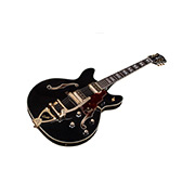 Angled front view of Starfire Custom DC GVT GH Black Metallic guitar