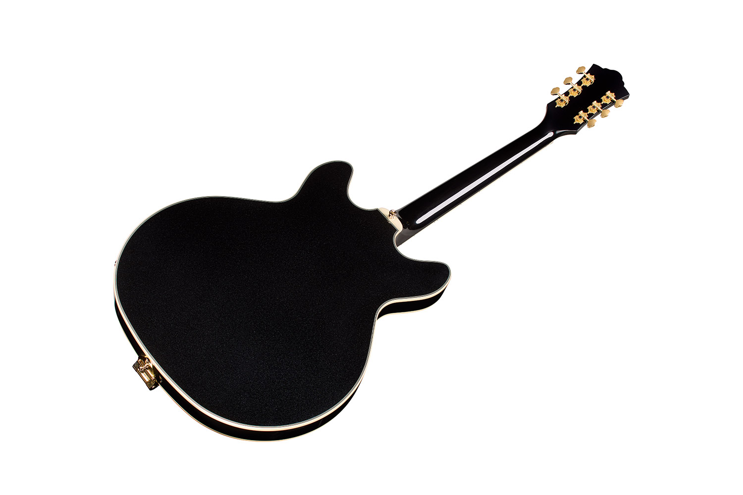 Angled back view of Starfire Custom DC GVT GH Black Metallic guitar