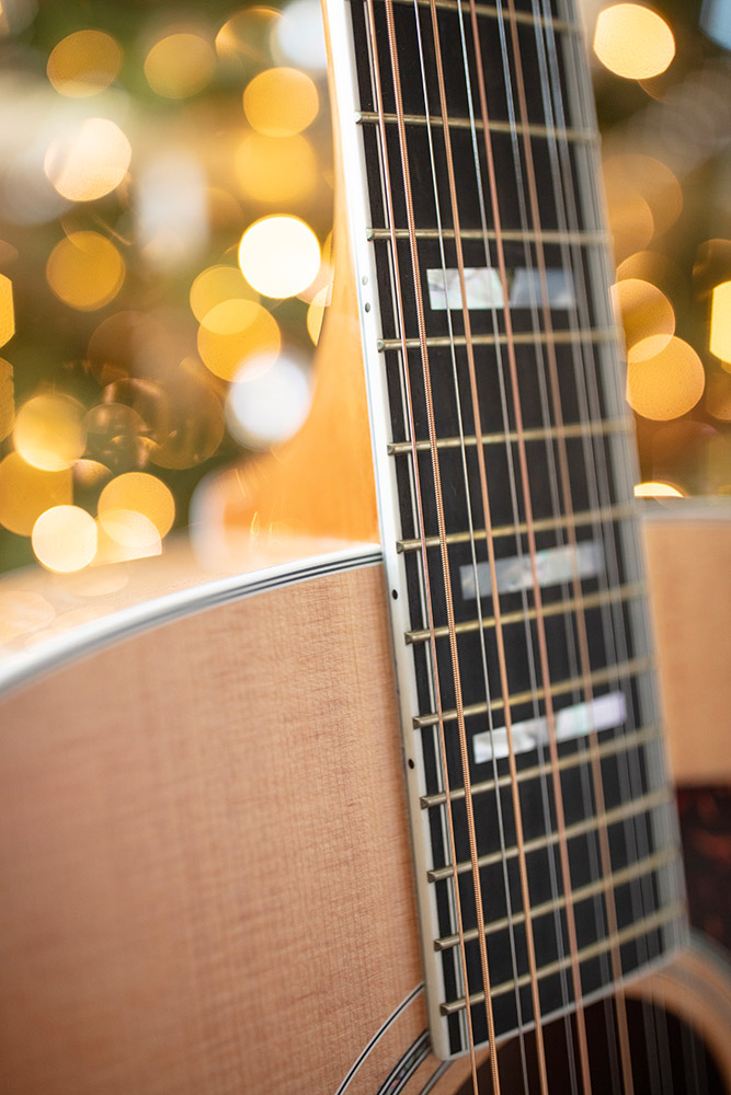 Close up of Guild F-512 Neck and strings