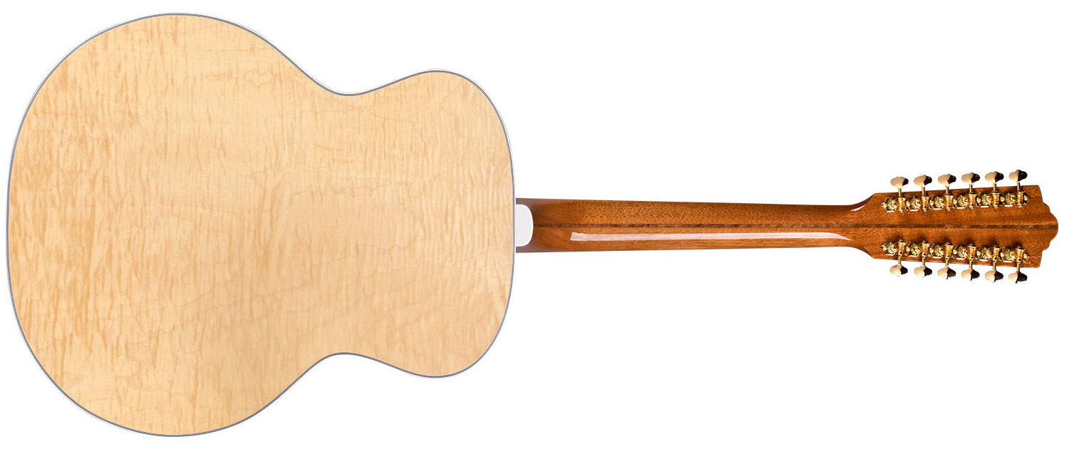 Horizontal back view of F-512E Maple Natural guitar