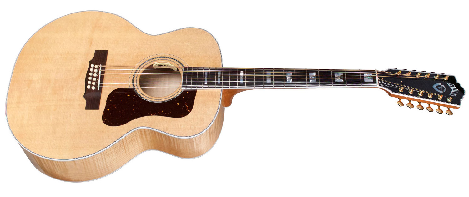Horizontal side view of F-512E Maple Natural guitar