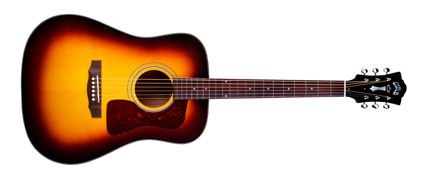 Horizontal front view of D-40 Antique Burst acoustic guitar