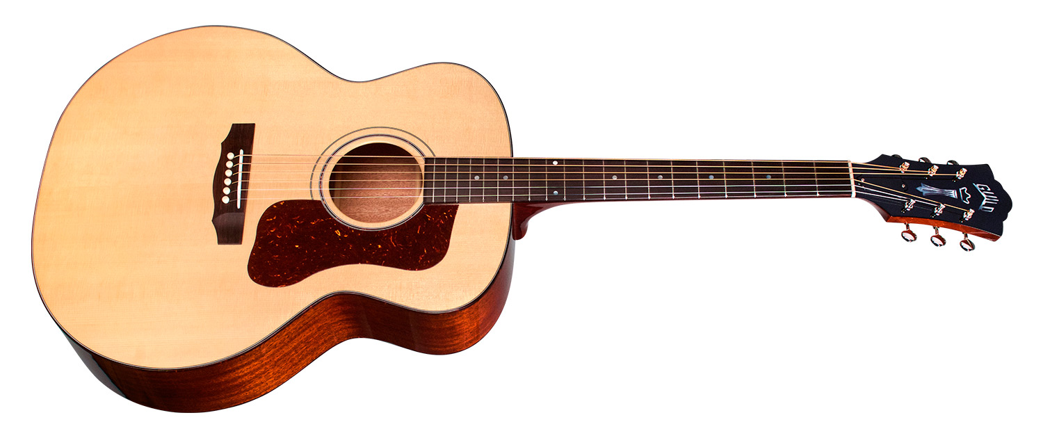 Horizontal front angle view of F-40 Natural acoustic guitar