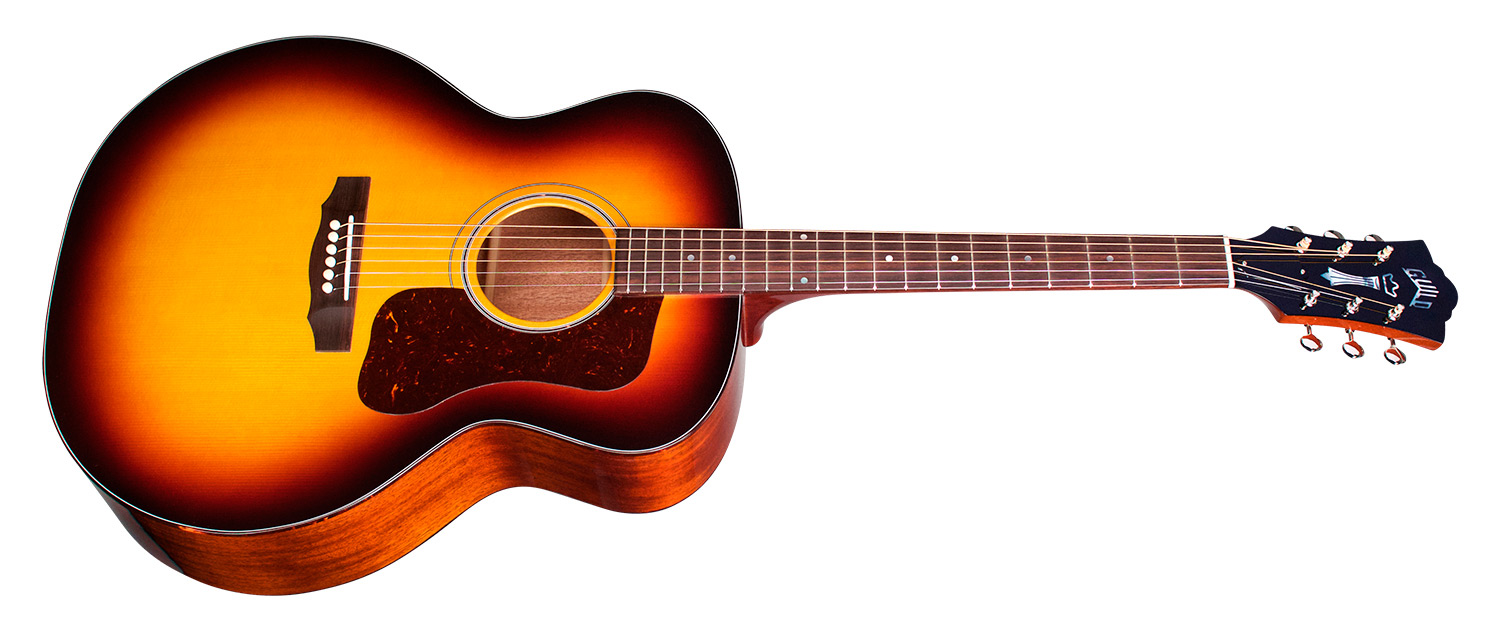 Horizontal front angle view of F-40 Vintage Sunburst acoustic guitar