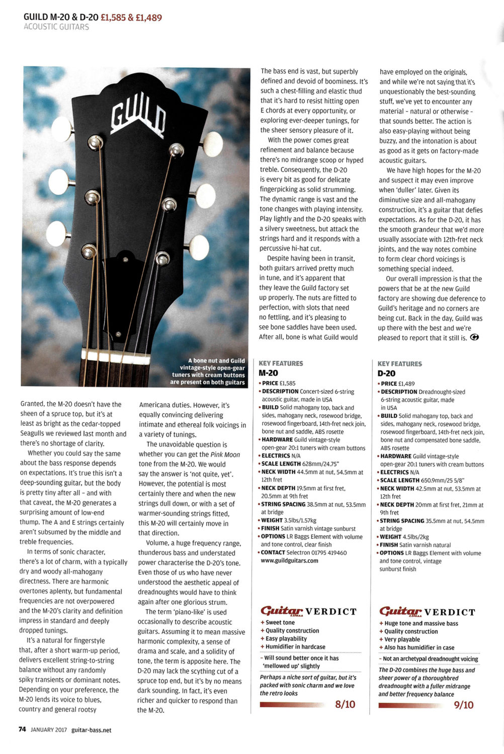 Guitar & Bass Magazine Review the M20 & D20 Guild Guitars